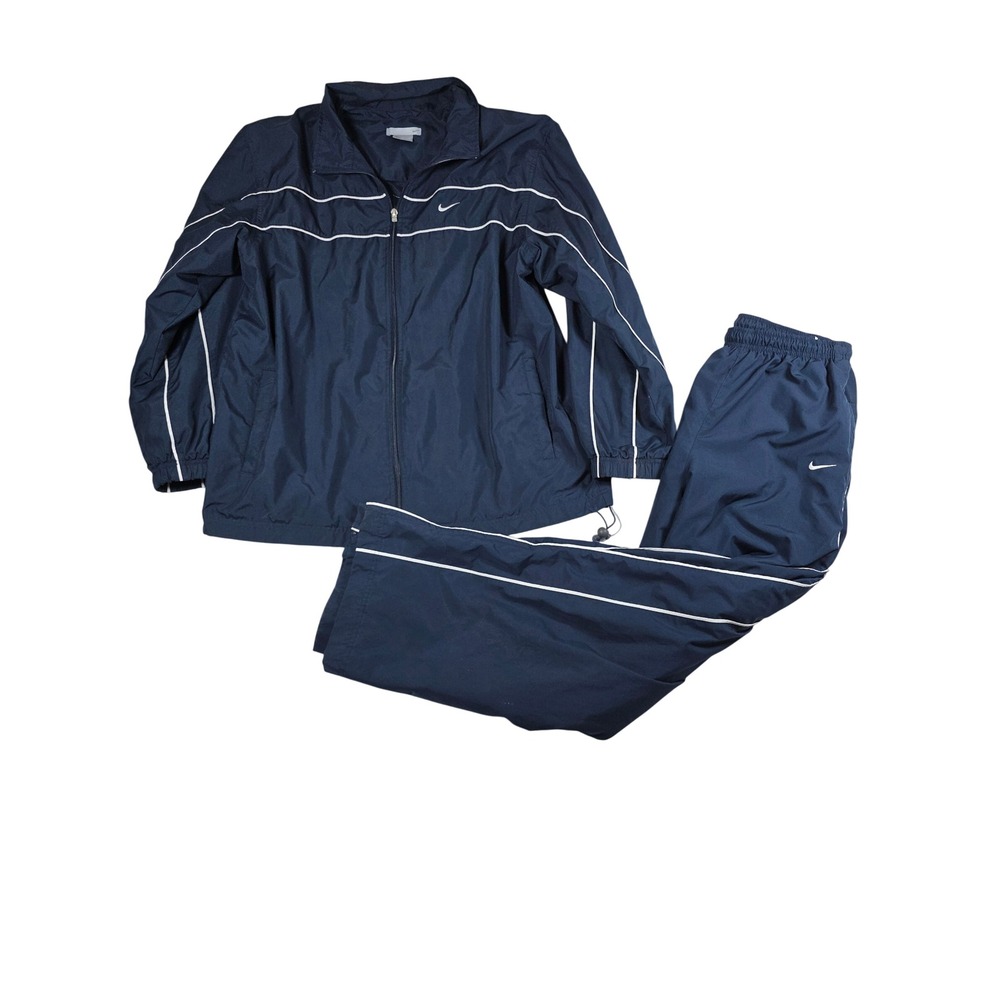 Vintage 90s Nike Navy White Tracksuit Windbreaker Set Large Mesh Lined Swoosh